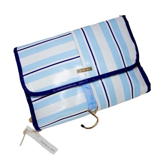Sophia Joy Blue Striped Fold-Up Hanging Makeup Travel Bag / Organizer, NWT - Picture 1 of 9